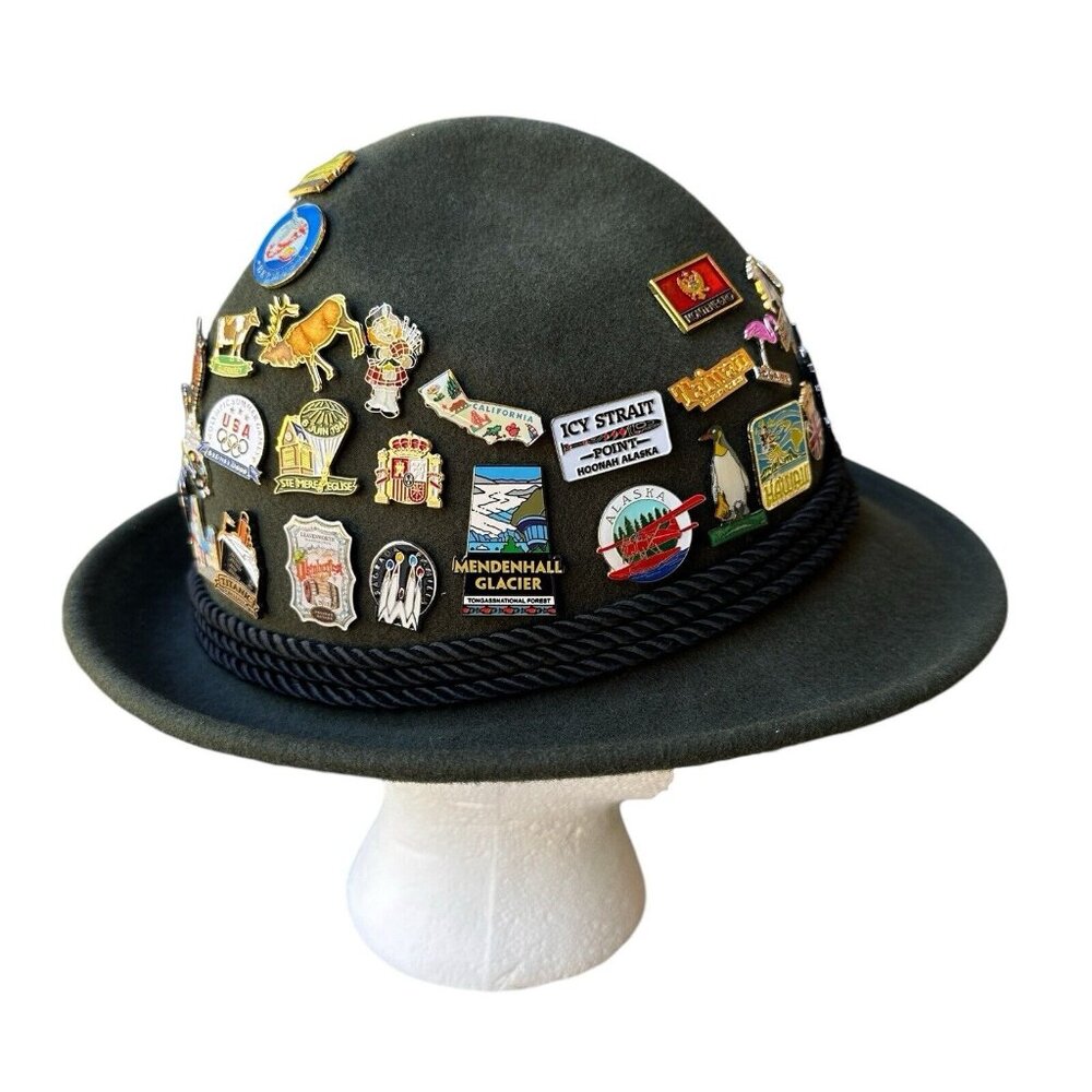 VTG Bavarian Wool Hat H872 Small Oktoberfest Alpine‎ Tyrolean German Travel Pins - Picture 3 of 12